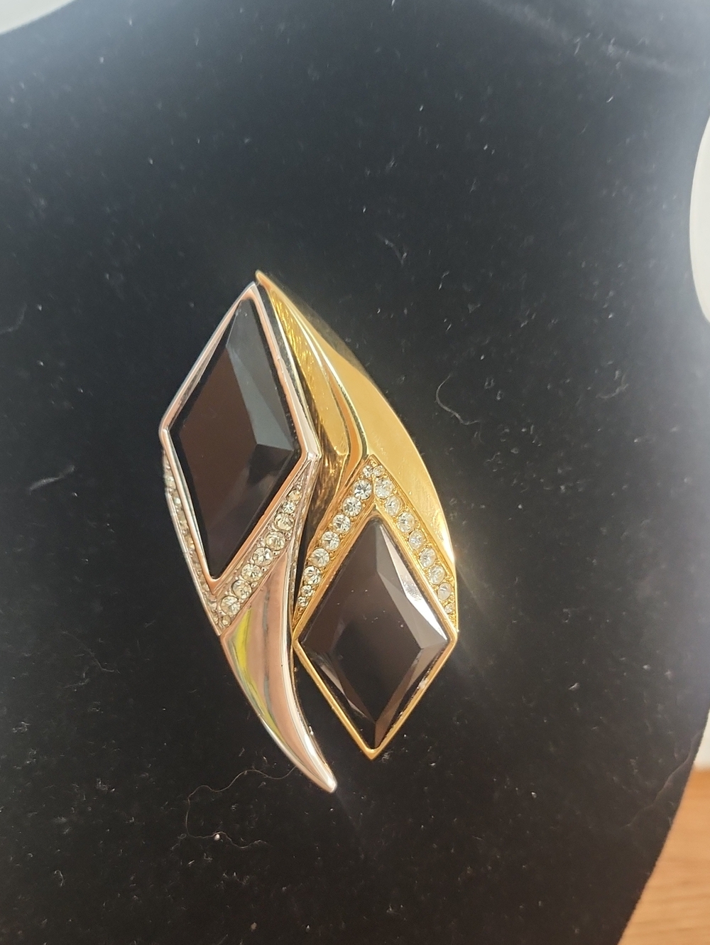 Gold and Silver Black Crystal Statement Brooch - Elegant Women's Jewelry